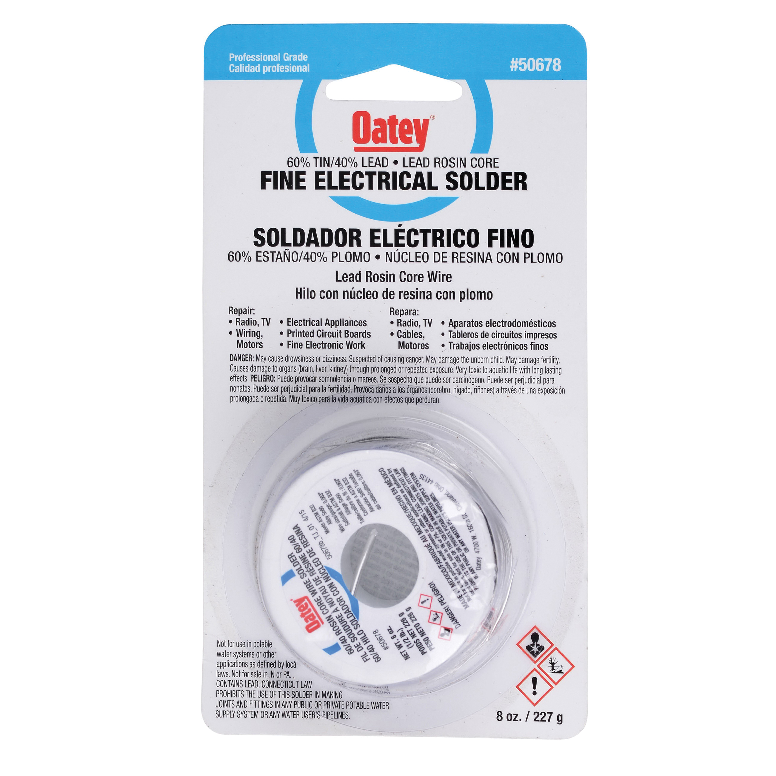 Oatey 50678 Rosin Core Wire Solder, 361 to 375 deg F Melting, 0.5 lb, Lead Alloy/Tin
