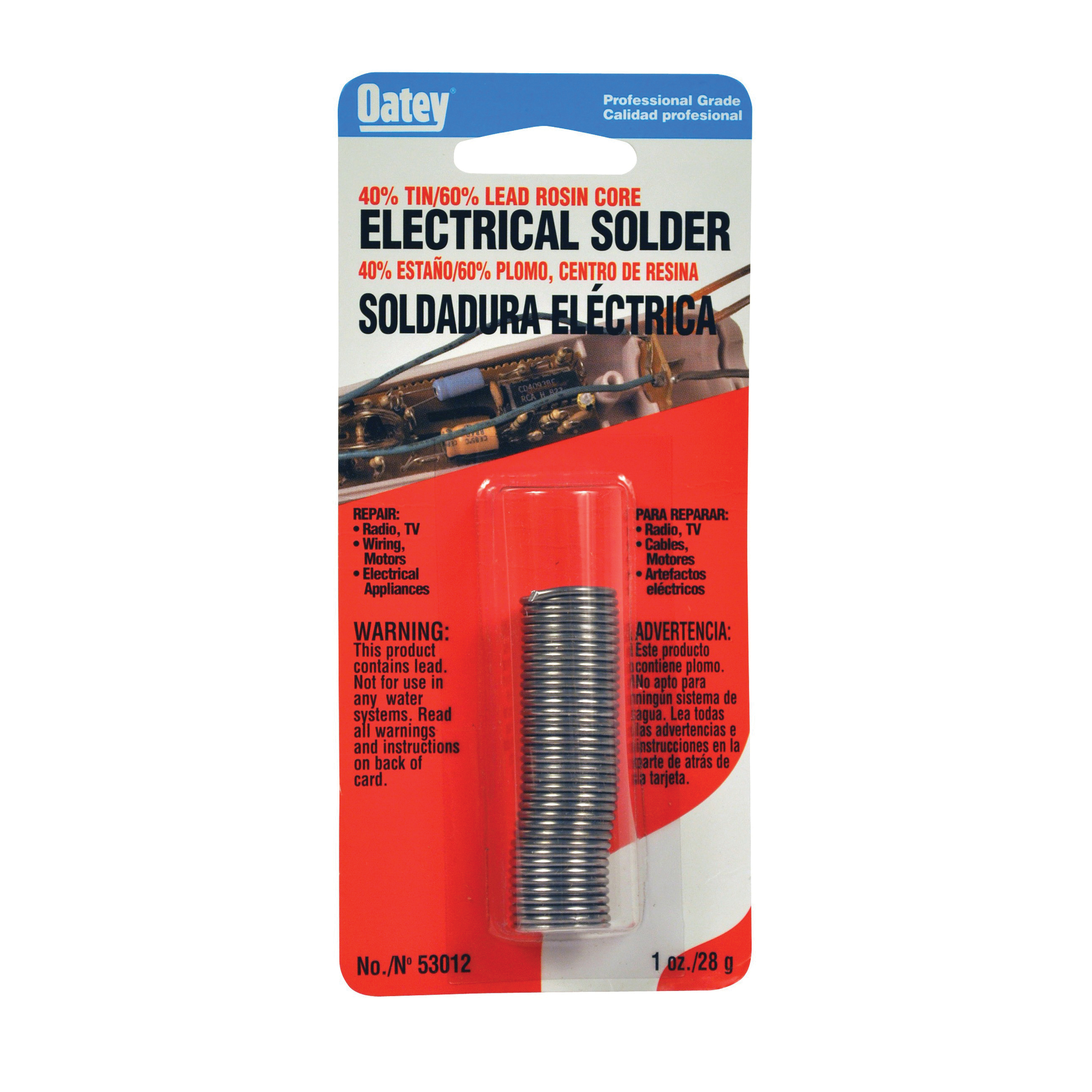 Oatey 53012 Rosin Core Wire Solder, 361 to 460 deg F Melting, 1 oz, Lead Alloy/Tin