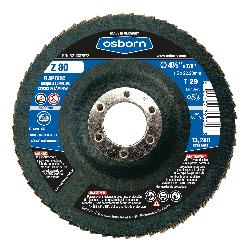 Osborn 5211387572 Z Series Coated Abrasive Flap Disc, 4-1/2 in Dia Disc, 7/8 in Center Hole, 80 Grit, Fine Grade, Zirconia Alumina Abrasive, Type 29 Disc