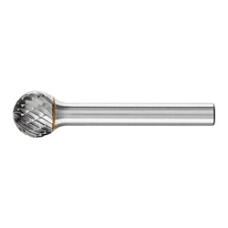 PFERD 22244 High Performance Line TOUGH Cut Premium Grade Carbide Burr, Ball (Shape SD) Head, 1/2 in Dia Head, 7/16 in L of Cut, 2-3/16 in OAL, Double Cut Cut