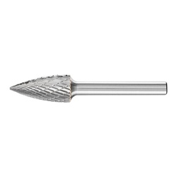 PFERD 22296 High Performance Line TOUGH Cut Premium Grade Carbide Burr, Pointed End, Tree Pointed (Shape SG) Head, 1/2 in Dia Head, 1 in L of Cut, 2-3/4 in OAL, Double Cut Cut