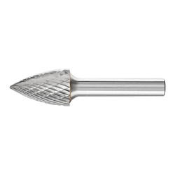 PFERD 22298 High Performance Line TOUGH Cut Premium Grade Carbide Burr, Pointed End, Tree Pointed (Shape SG) Head, 5/8 in Dia Head, 1 in L of Cut, 2-3/4 in OAL, Double Cut Cut