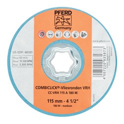 PFERD COMBICLICK 48101 Hard Type Non-Woven Abrasive Quick-Change Disc, 4-1/2 in Dia, Medium Grade, Aluminum Oxide Abrasive