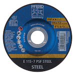 PFERD 60006 PSF Type 27 Grinding Wheel, 4-1/2 in Dia x 1/4 in THK, 7/8 in Center Hole, A24R Grit, Aluminum Oxide Abrasive