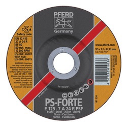 PFERD 60007 PSF Type 27 Grinding Wheel, 5 in Dia x 1/4 in THK, 7/8 in Center Hole, A24R Grit, Aluminum Oxide Abrasive