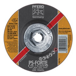 PFERD 60014 PSF Type 27 Grinding Wheel, 4-1/2 in Dia x 1/4 in THK, A24R Grit, Aluminum Oxide Abrasive