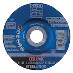 PFERD 60055 SG Series Type 27 Grinding Wheel, 4-1/2 in Dia x 1/4 in THK, 7/8 in Center Hole, A24Q Grit, Ceramic Oxide Abrasive