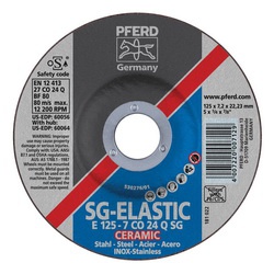 PFERD 60056 SG Series Type 27 Grinding Wheel, 5 in Dia x 1/4 in THK, 7/8 in Center Hole, A24Q Grit, Ceramic Oxide Abrasive