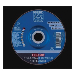 PFERD 60057 Special Line SGP Depressed Center Grinding Wheel, 6 in Dia x 1/4 in THK, 7/8 in Center Hole, CO24Q Grit, Ceramic Oxide Abrasive