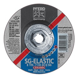 PFERD 60063 SG Series Type 27 Grinding Wheel, 4-1/2 in Dia x 1/4 in THK, A24Q Grit, Ceramic Oxide Abrasive