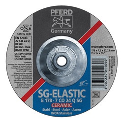 PFERD 60066 SG Series Type 27 Grinding Wheel, 7 in Dia x 1/4 in THK, A24Q Grit, Ceramic Oxide Abrasive