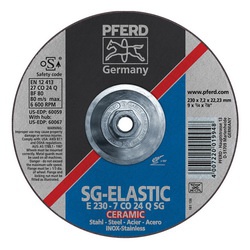 PFERD 60067 SG Series Type 27 Grinding Wheel, 9 in Dia x 1/4 in THK, A24Q Grit, Ceramic Oxide Abrasive