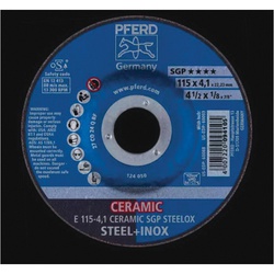 PFERD 60088 Special Line SGP Depressed Center Grinding Wheel, 4-1/2 in Dia x 1/8 in THK, 7/8 in Center Hole, CO24Q Grit, Ceramic Oxide Abrasive