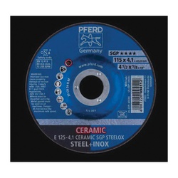 PFERD 60089 Special Line SGP Depressed Center Grinding Wheel, 5 in Dia x 1/8 in THK, 7/8 in Center Hole, CO24Q Grit, Ceramic Oxide Abrasive