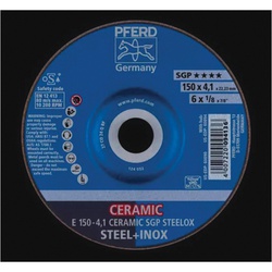 PFERD 60090 Special Line SGP Depressed Center Grinding Wheel, 6 in Dia x 1/8 in THK, 7/8 in Center Hole, CO24Q Grit, Ceramic Oxide Abrasive