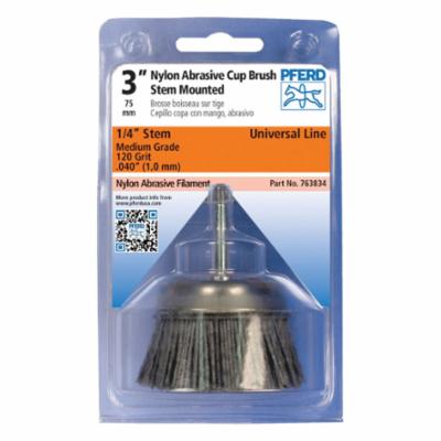 PFERD 763834 Universal Line PS-FORTE Economy Power Stem Mounted Cup Brush, 3 in Dia Brush, 0.04 in Dia Filament/Wire, Filament, Nylon/Silicon Carbide Fill