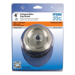 PFERD 763889 Universal Line PS-FORTE External Nut Cup Brush, 2-3/4 in Dia Brush, 5/8-11 Arbor Hole, 0.014 in Dia Filament/Wire, Crimped, Carbon Steel Fill