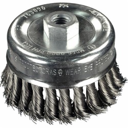 PFERD 763971 Universal Line PS-FORTE External Nut Cup Brush, 5 in Dia Brush, 5/8-11 Arbor Hole, 0.014 in Dia Filament/Wire, Unbridled Knot, Carbon Steel Fill