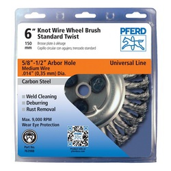 PFERD 763988 Universal Line PSF Wheel Brush, 6 in Dia Brush, 0.014 in Dia Standard/Twist Knot Filament/Wire, 1/2 to 5/8 in Arbor Hole