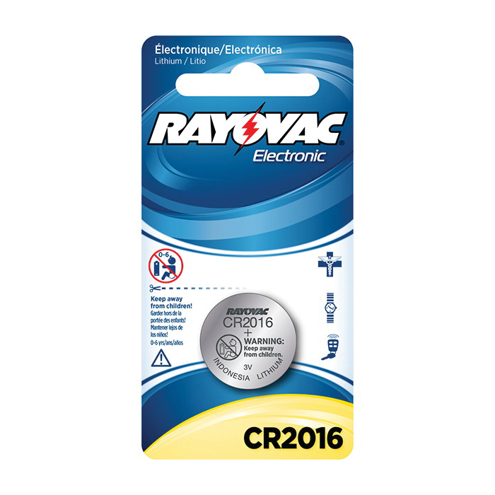 Rayovac KECR2016-1 Electronic Keyless Entry Battery, Lithium Manganese Dioxide (Li/MnO2), 3 VDC Nominal, 90 mAh Nominal, 2016