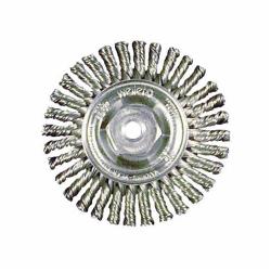 Roughneck 13124 Narrow Face Wheel Brush With Nut, 4 in Dia Brush, 3/16 in W Face, 0.02 in Dia Stringer Bead Knot Filament/Wire, 1/2 to 3/8 in Arbor Hole