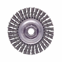 Roughneck 13130 Narrow Face Wheel Brush With Nut, 4 in Dia Brush, 3/16 in W Face, 0.02 in Dia Stringer Bead Knot Filament/Wire, 1/2-13 Arbor Hole