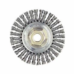 Roughneck 13135 Narrow Face Wheel Brush With Nut, 4 in Dia Brush, 3/16 in W Face, 0.02 in Dia Stringer Bead Knot Filament/Wire, 3/8-24 Arbor Hole