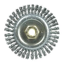 Roughneck 13232V Narrow Face Vending Ready Wheel Brush With Nut, 4-1/2 in Dia Brush, 3/16 in W Face, 0.02 in Dia Stringer Bead Knot Filament/Wire, 5/8-11 Arbor Hole