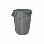 Rubbermaid BRUTE FG263256GRAY Utility Waste Container Without Lid, Inedible Black English and Spanish Imprint, 32 gal Capacity, Round, 22 in Dia, 27.2 in H, Plastic, Gray