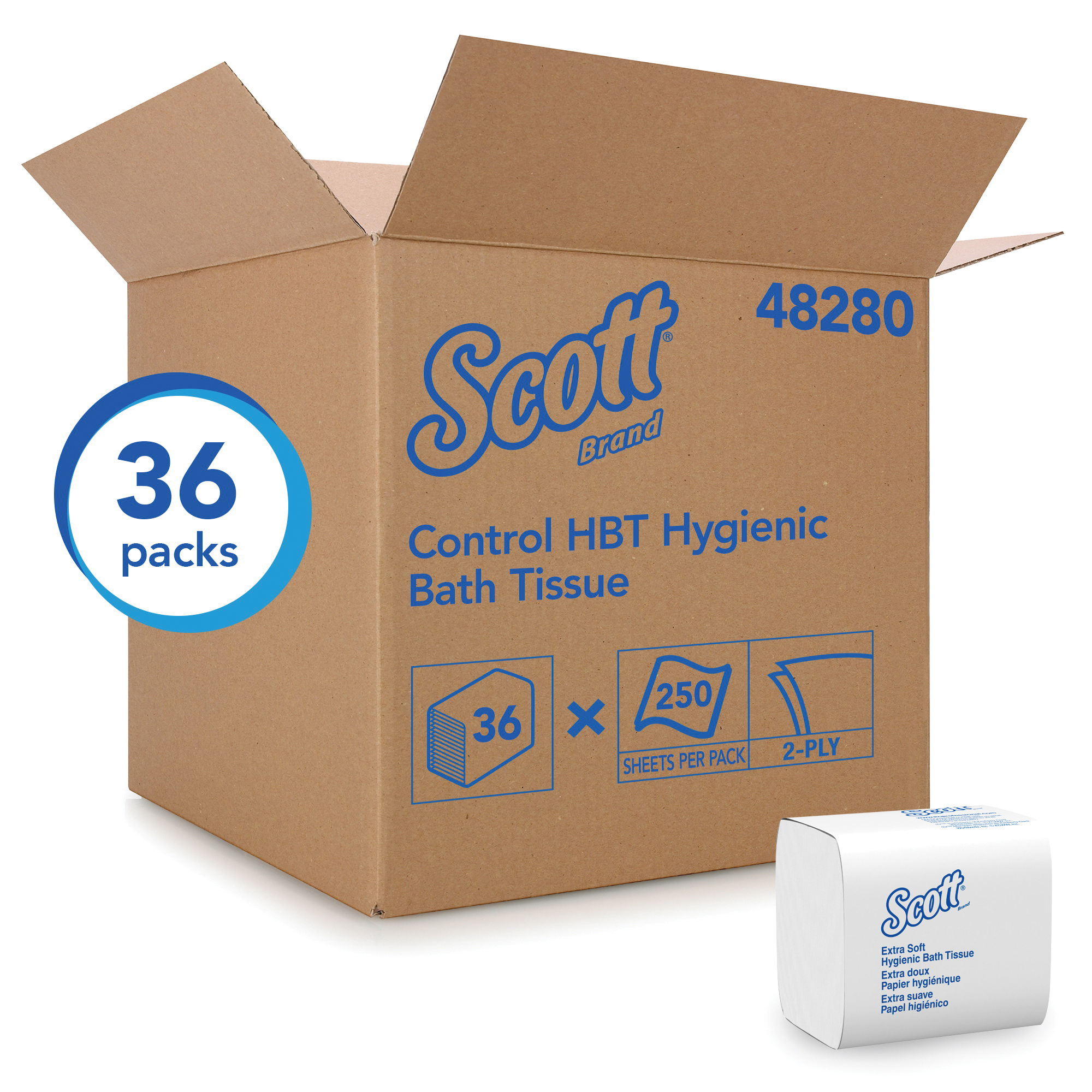 Scott 48280 Hygienic Bathroom Tissue, Recycled Fiber, White