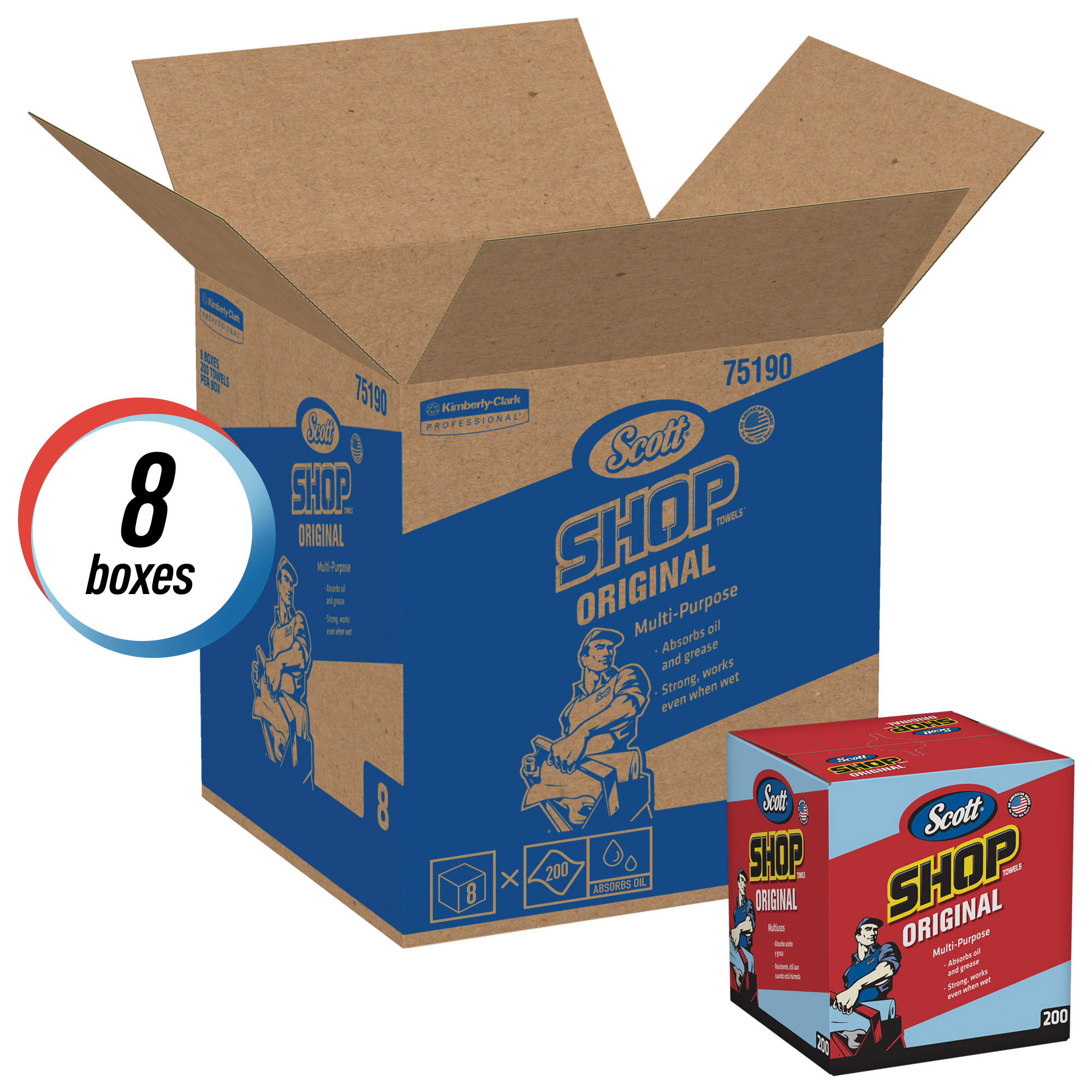 Scott 75190 1-Ply Shop Towel, 10 in L x 13 in W, Blue, Pop-Up Box Package