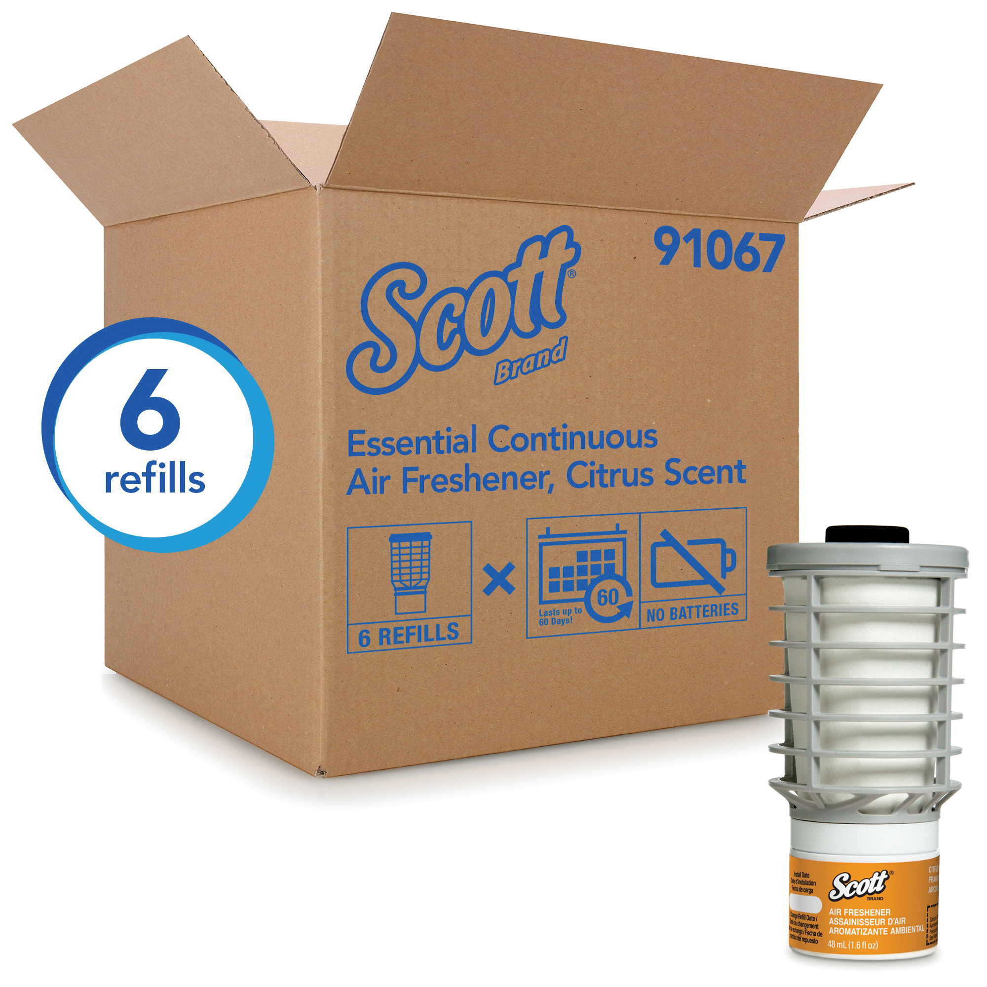Scott 91067 Continuous Air Freshener Refill, 4.4 in H x 2.3 in W x 2.3 in D, Citrus Scent, For Use With 92620 and 92621 Continuous Air Freshener Dispensers, Clear Glass