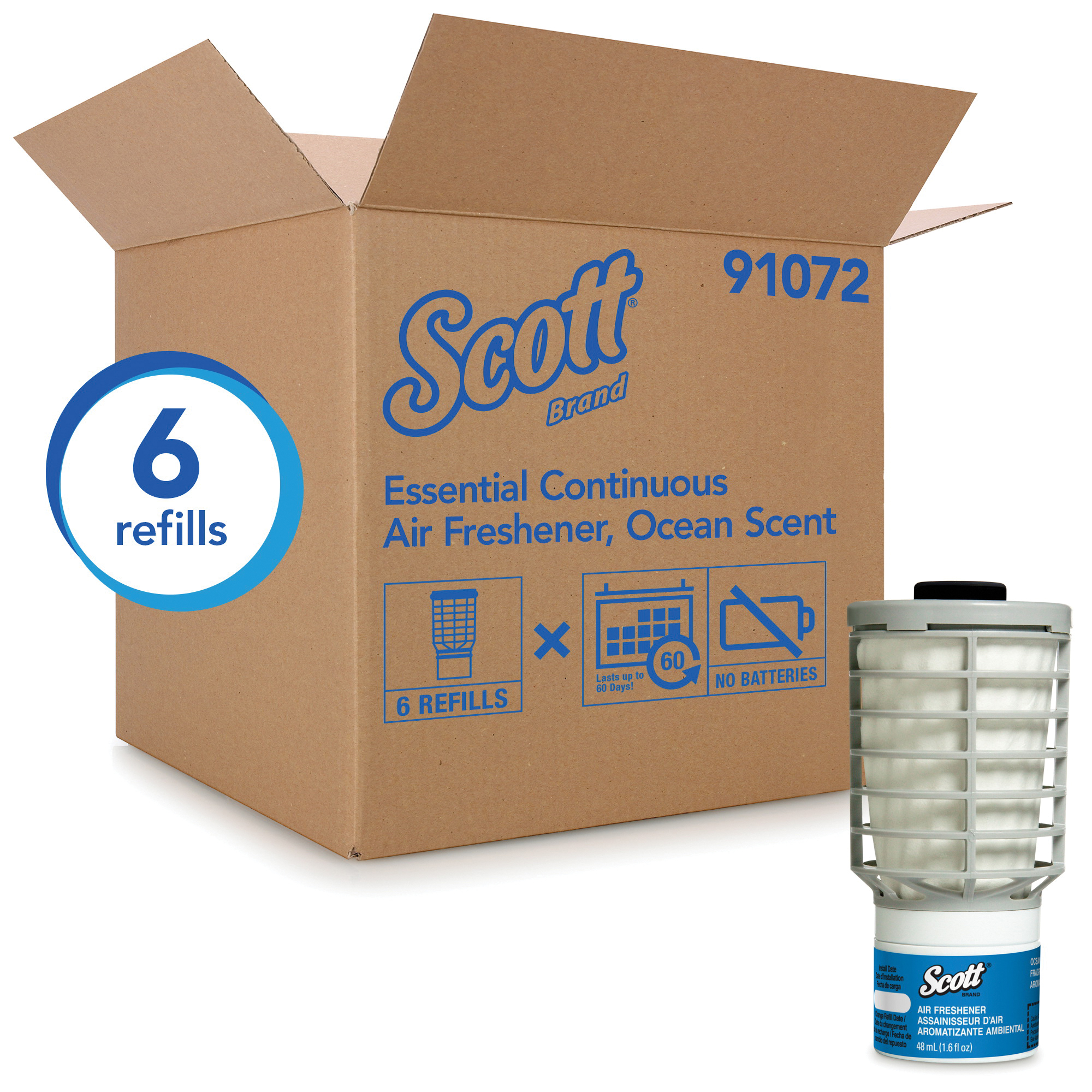 Scott 91072 Continuous Air Freshener Refill, 4.4 in H x 2.3 in W x 2.3 in D, Ocean Scent, For Use With 92620 and 92621 Continuous Air Freshener Dispensers, Clear Glass