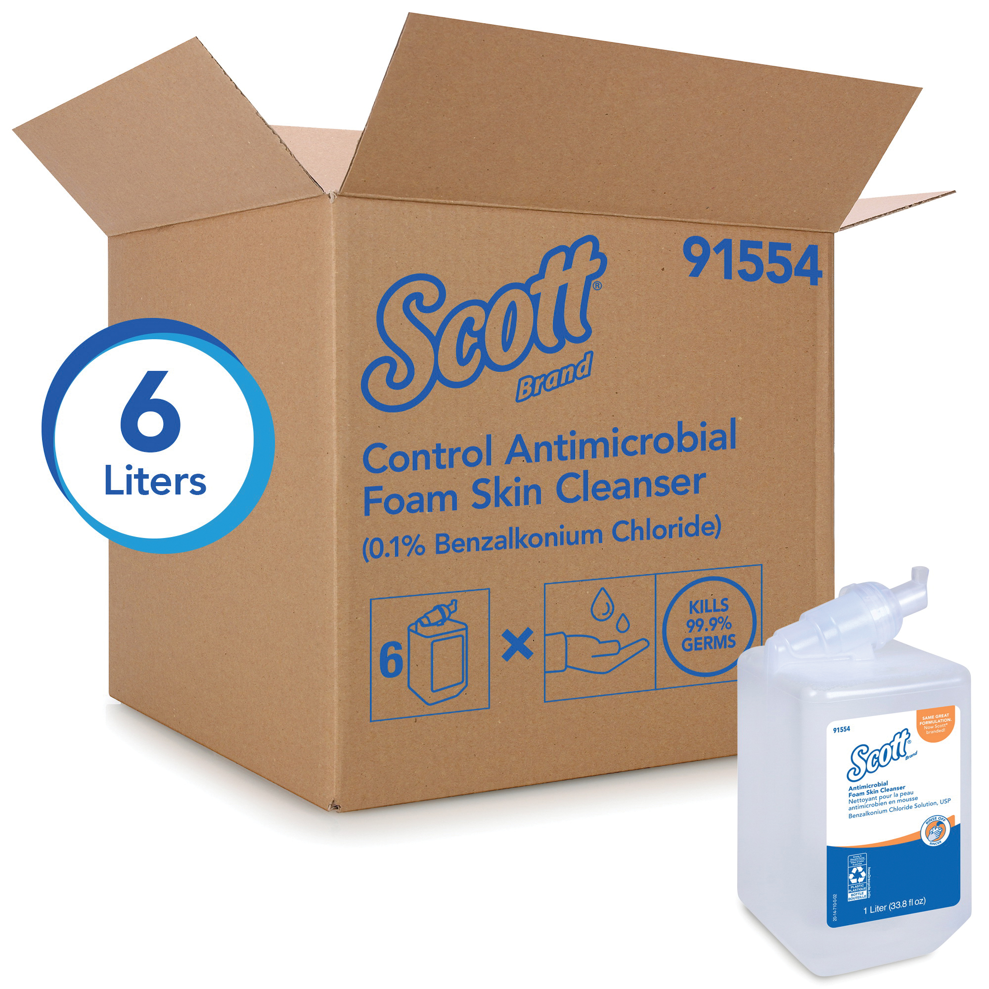 Scott 91554 Anti-Bacterial Foam Skin Cleanser, 1 L, Cassette, Liquid, Unscented, Clear Glass
