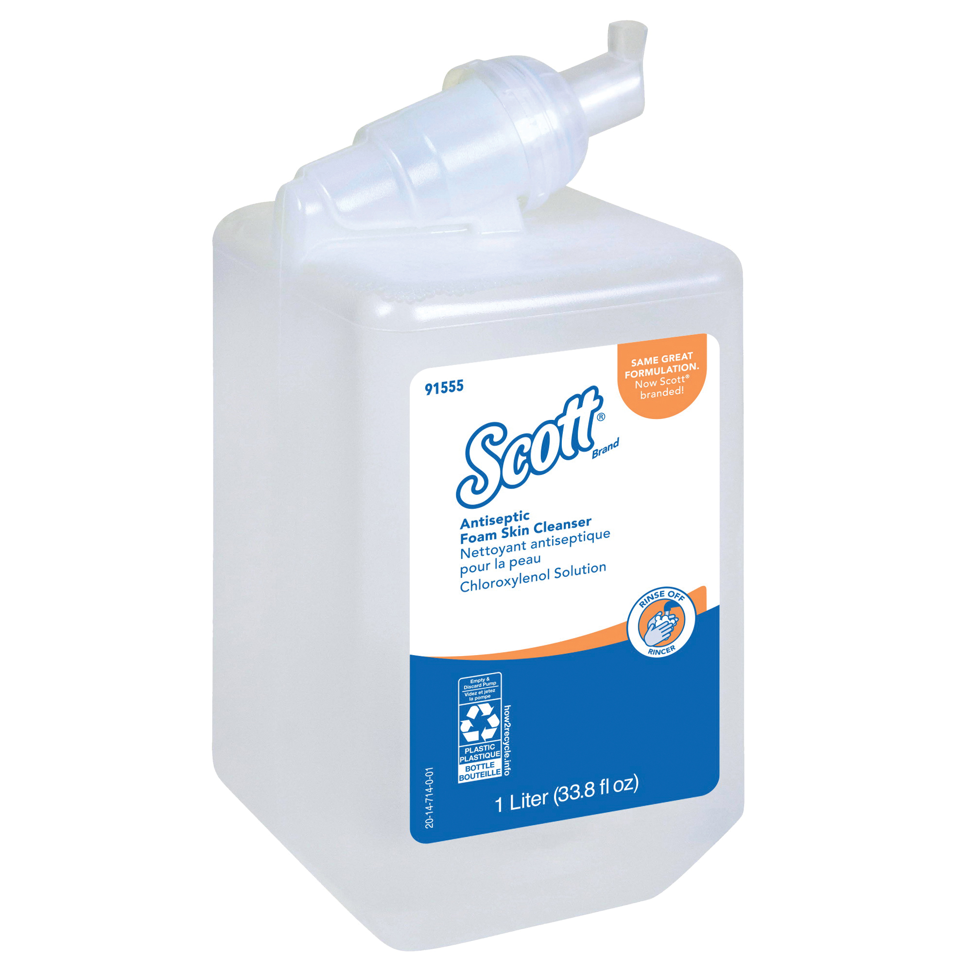 Scott 91555 Antiseptic Foam Skin Cleanser, 1 L, Cassette, Liquid, Unscented, Clear Glass