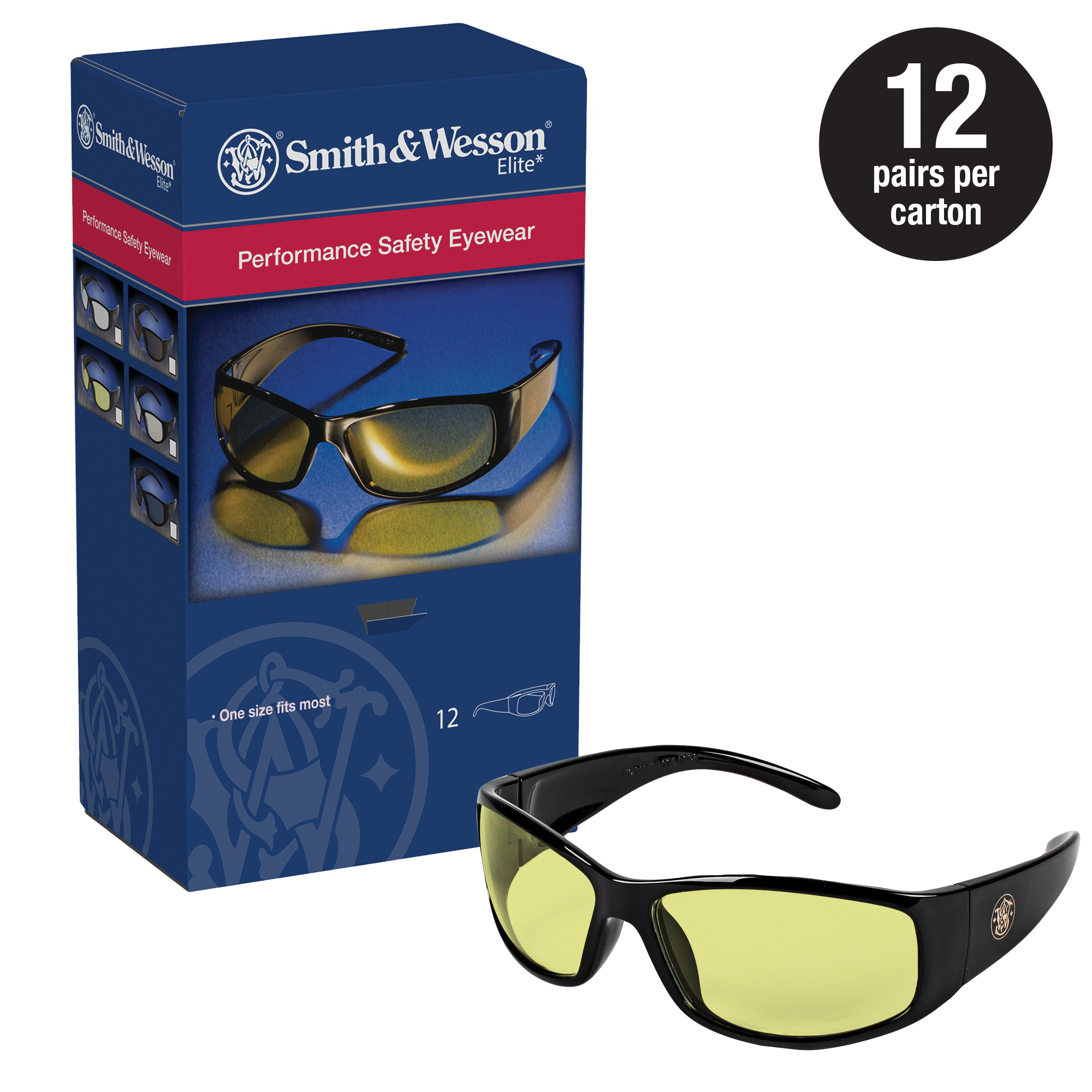 Smith & Wesson 21305 Elite* Lightweight Safety Glasses, Anti-Fog, Amber Lens, Black, Nylon Frame, Polycarbonate Lens, ANSI Z87.1+2010