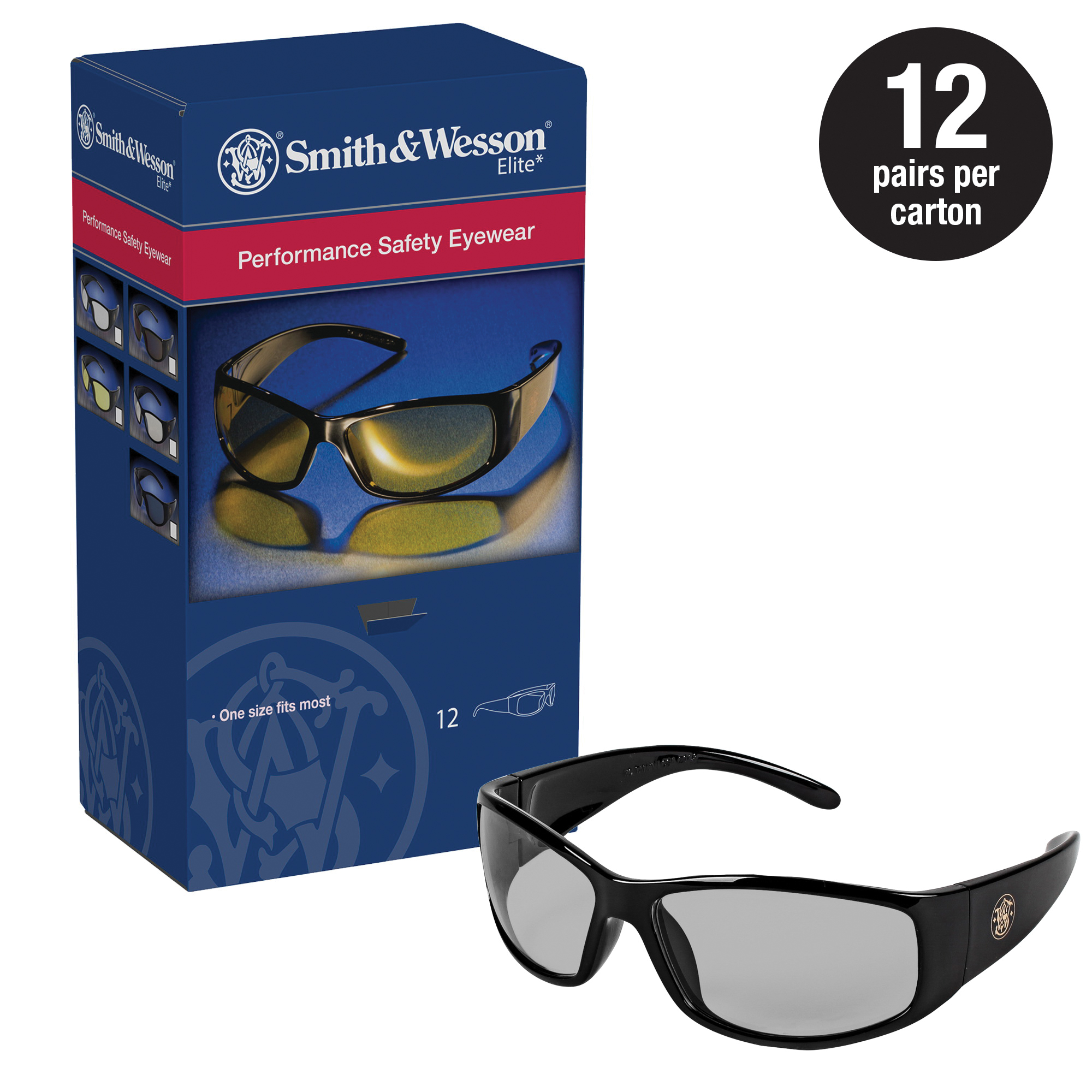Smith & Wesson 21306 Elite* Lightweight Safety Glasses, Anti-Fog, Indoor/Outdoor Lens, Black, Nylon Frame, Polycarbonate Lens, ANSI Z87.1+2010