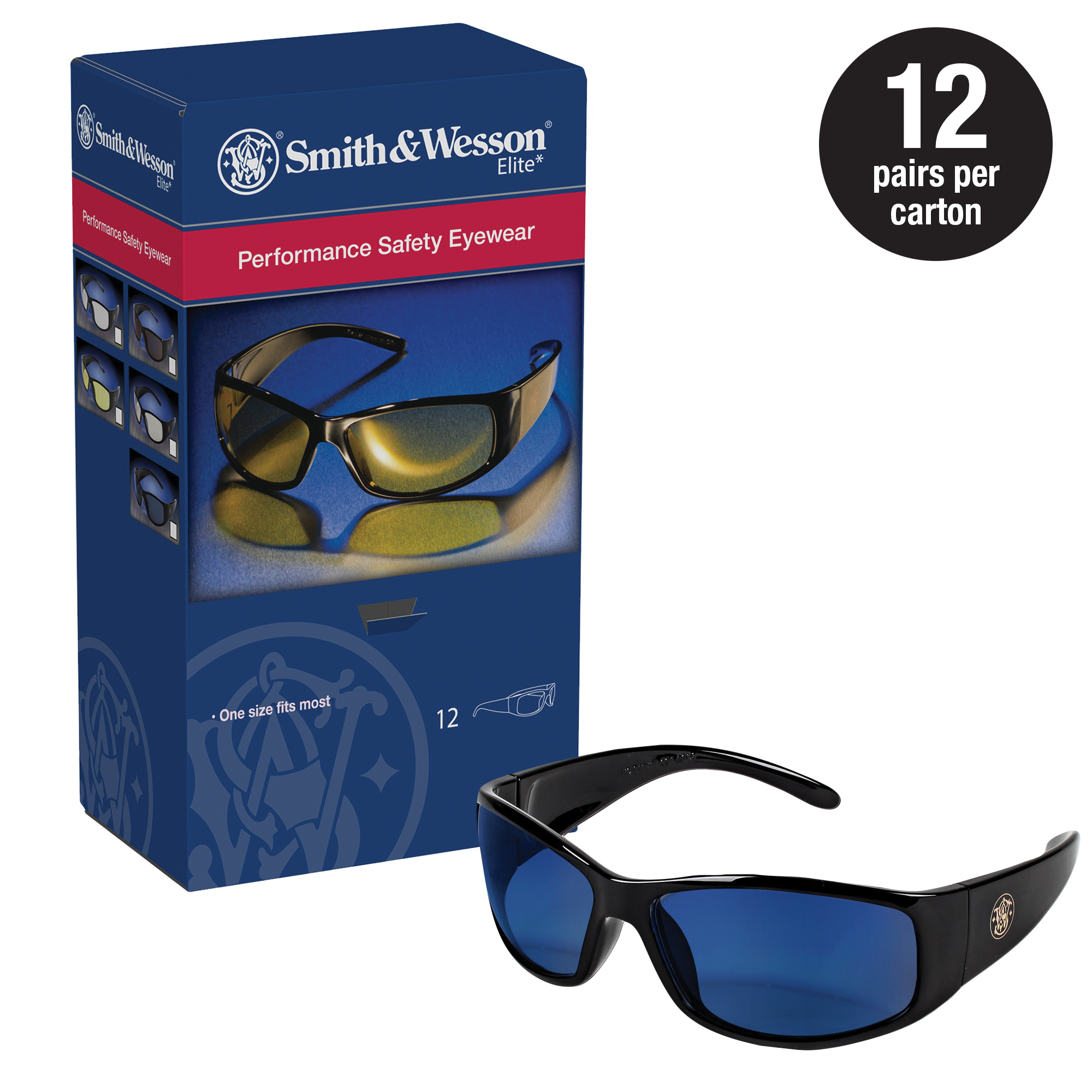 Smith & Wesson 21307 Elite* Lightweight Safety Glasses, Anti-Fog, Blue Mirror Lens, Black, Nylon Frame, Polycarbonate Lens, ANSI Z87.1+2010