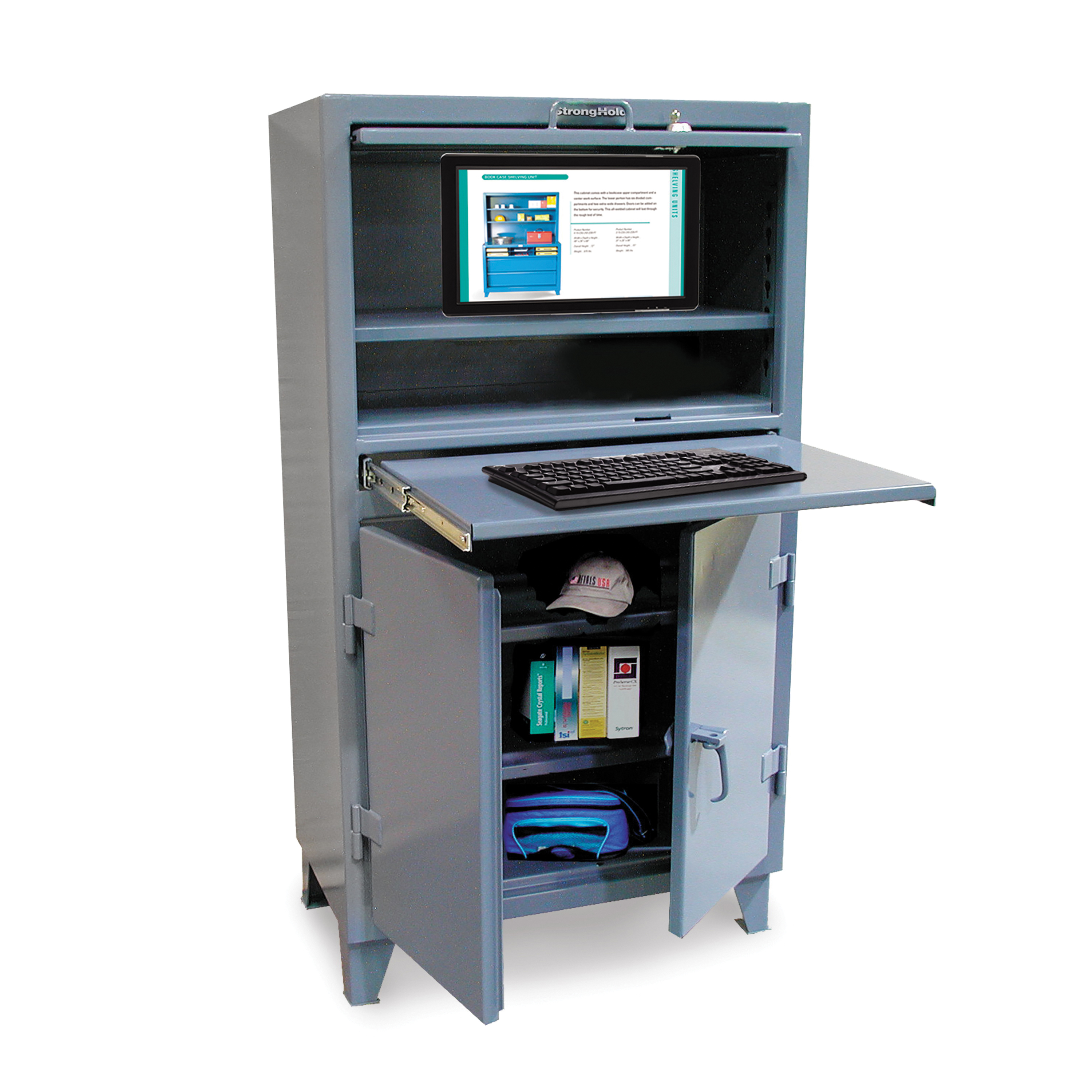 Strong Hold 35-203-1SOS-LDD Heavy Duty Industrial Computer Cabinet With Retractable Keyboard, 60 in H x 36 in W x 20 in D