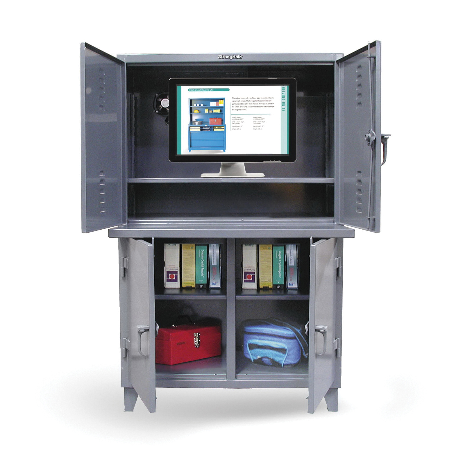 Strong Hold 46-CC-243 Heavy Duty Industrial Computer Cabinet With Welded Shelf, 72 in H x 48 in W x 24 in D, 3 Compartments
