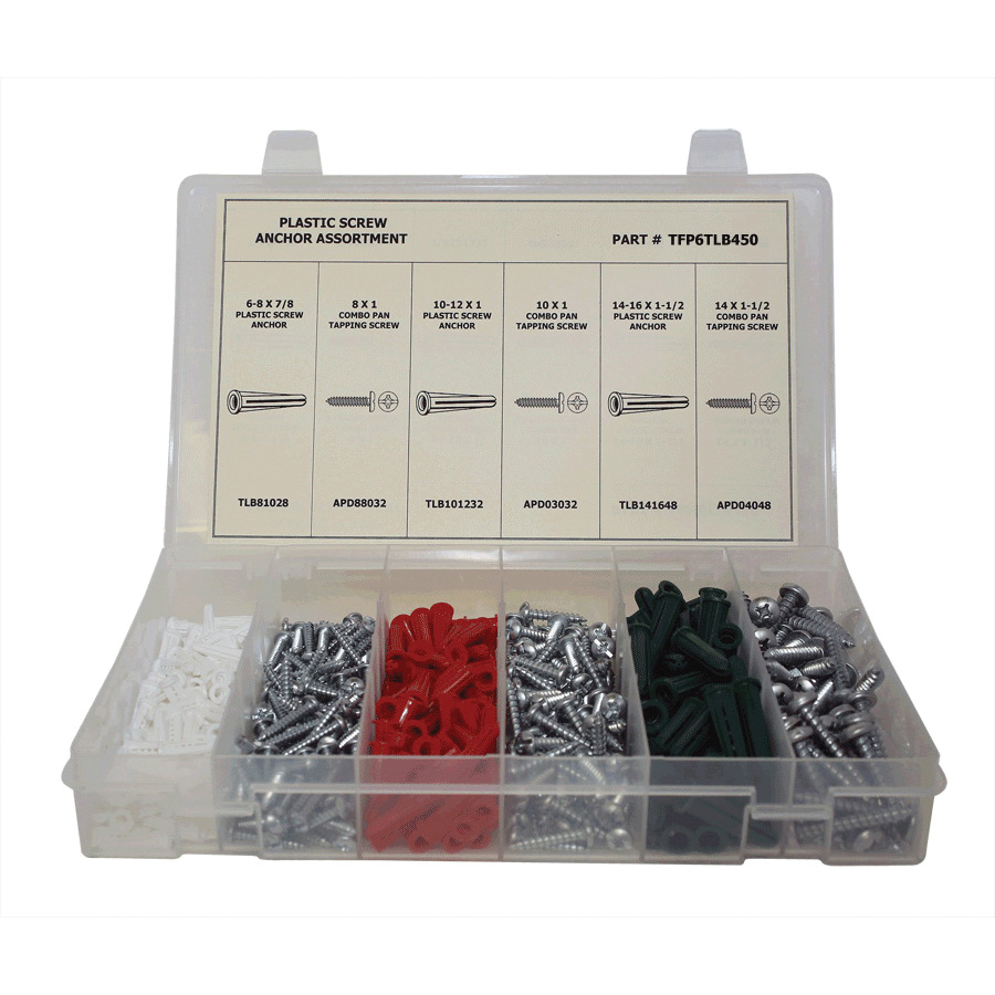 Titan TFP6TLB450 Wall Screw Anchor Assortment With Screw, 450 Pieces, Plastic Case