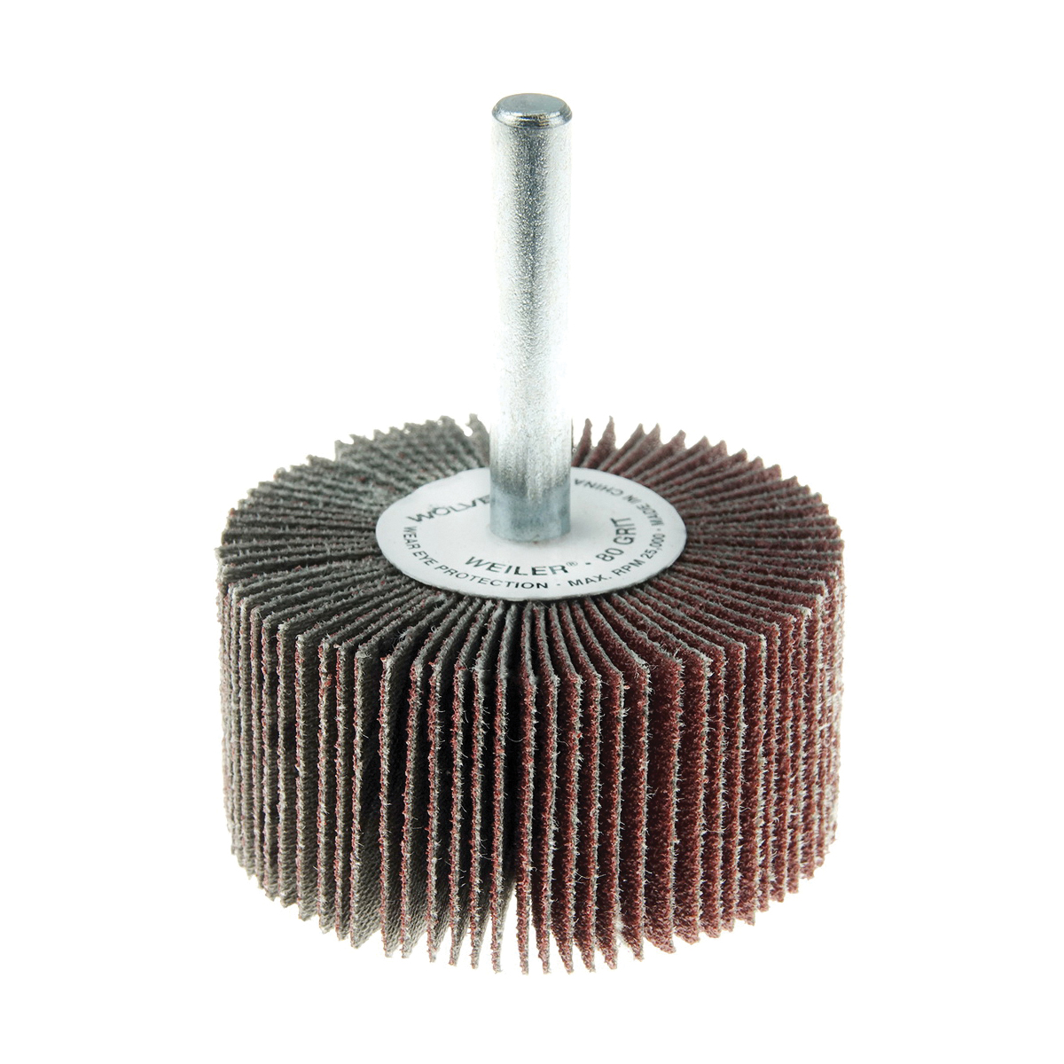 Vortec Pro 30723V Stem Mount Vending Ready Flap Wheel, 2 in Dia Wheel, 1 in W Face, 1/4 in Dia Shank, 60 Grit, Coarse Grade, Aluminum Oxide Abrasive