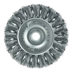 Weiler 08014V Vending Ready Wheel Brush, 3 in Dia Brush, 3/8 in W Face, 0.014 in Dia Standard/Twist Knot Filament/Wire, 1/2 to 3/8 in Arbor Hole