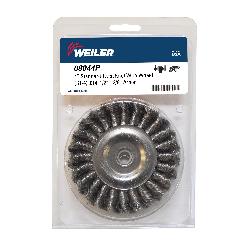 Weiler 08044P Wheel Brush, 4 in Dia Brush, 1/2 in W Face, 0.014 in Dia Standard/Twist Knot Filament/Wire, 1/2 to 3/8 in Arbor Hole