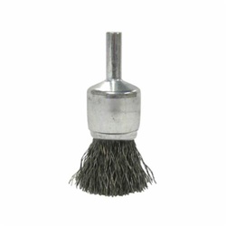 Weiler 10006 Stem Mount End Brush, 3/4 in Dia Brush, Crimped, 0.0104 in Dia Filament/Wire, Steel Fill, 7/8 in L Trim