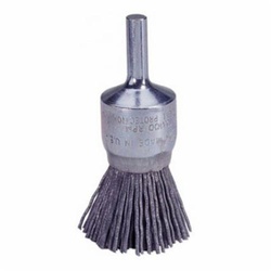Nylox 10155 Stem Mount End Brush, 1 in Dia Brush, Crimped, 0.022 in Dia Filament/Wire, Silicon Carbide Fill, 7/8 in L Trim