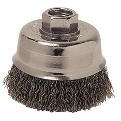 Mighty-Mite 13245 Cup Brush, 3 in Dia Brush, 5/8-11 UNC Arbor Hole, 0.014 in Dia Filament/Wire, Crimped, Steel Fill