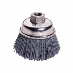 Nylox 14401 Stem Mounted Cup Brush, 2-3/4 in Dia Brush, 0.022 in Dia Filament/Wire, Crimped, Silicon Carbide Fill