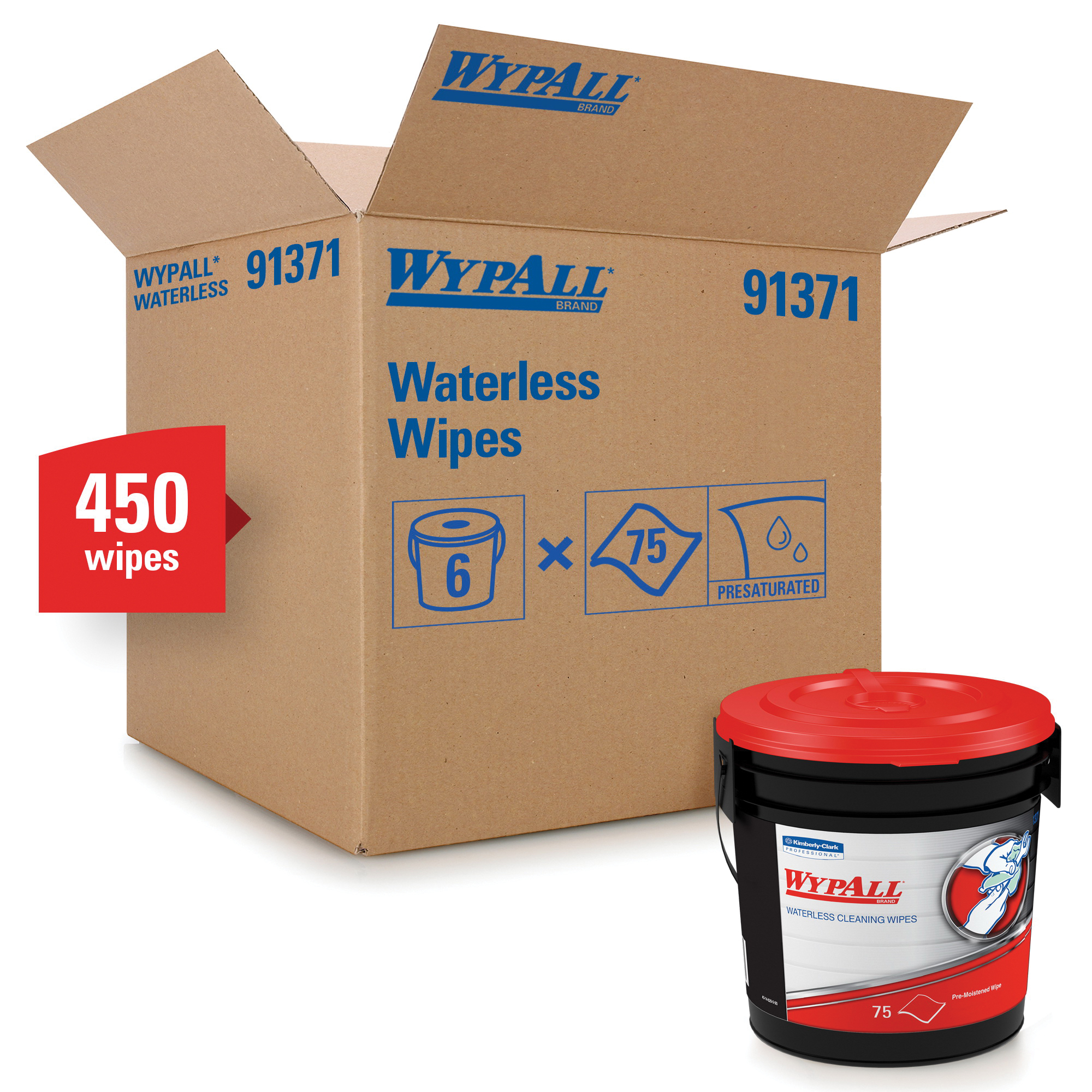 WypAll* 91371 Waterless Cleaning Wipes, 9.5 x 12 in, 75 Sheets Capacity, White/Green